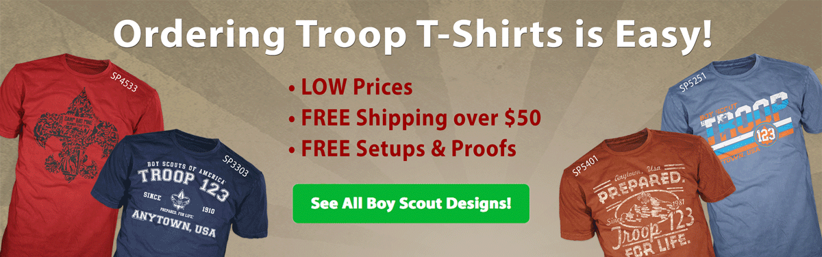 scout troop custom t-shirts ordering is easy • low prices • free shipping