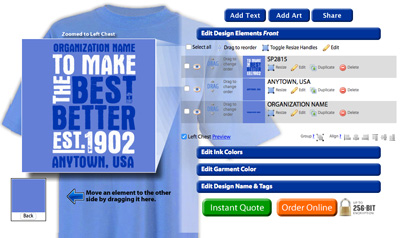 Online custom t-shirt designer tool